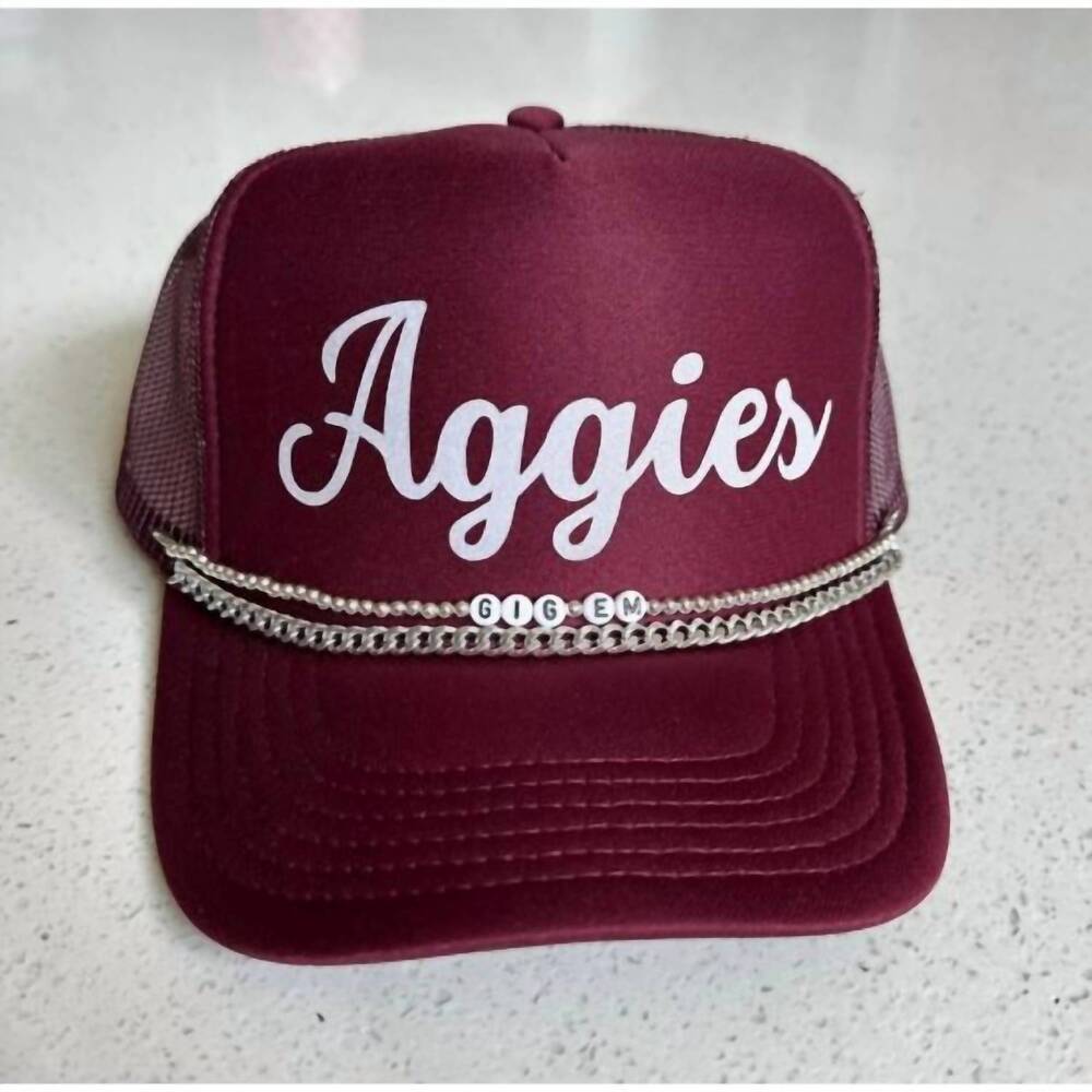 NEW CHERRY CLOTH women's aggies glam trucker cap in maroon